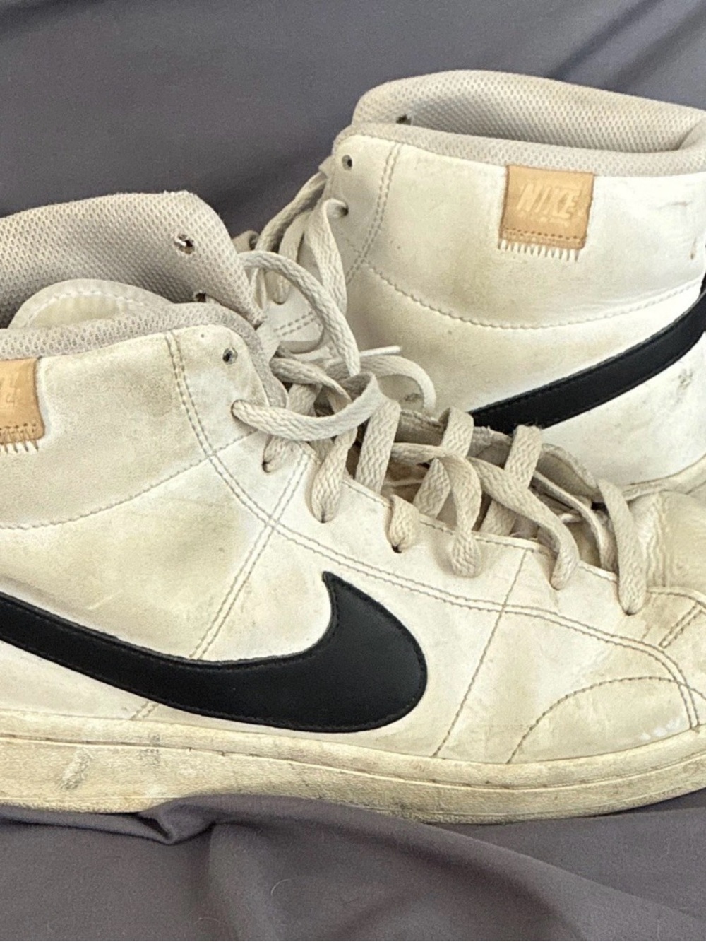 Nike Men’s Beige High-Top Sneakers with Black Swoosh